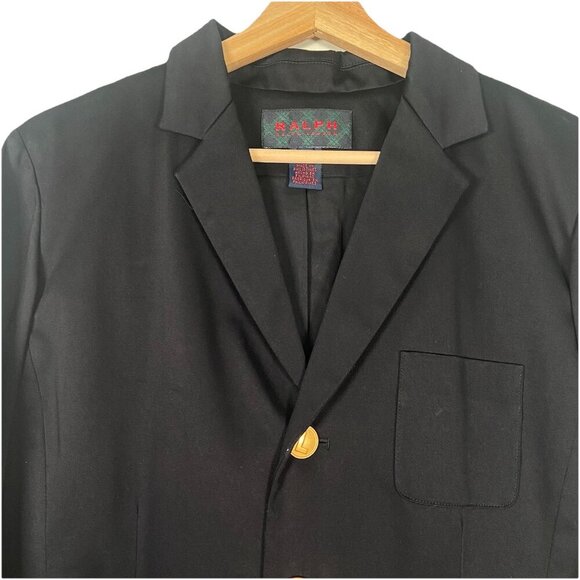 Vintage Ralph Lauren Gold Buttons Black Blazer Size M Equestrian Preppy Cotton - Picture 2 of 8